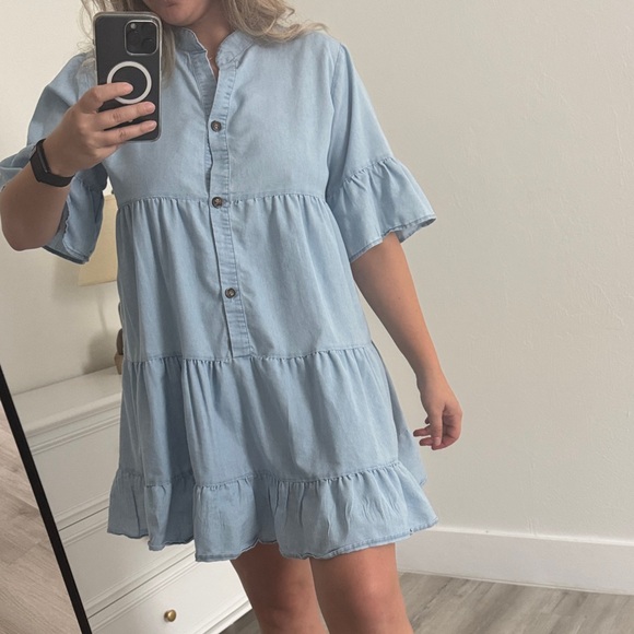 Dresses & Skirts - Light Blue Button-Up Tiered Dress